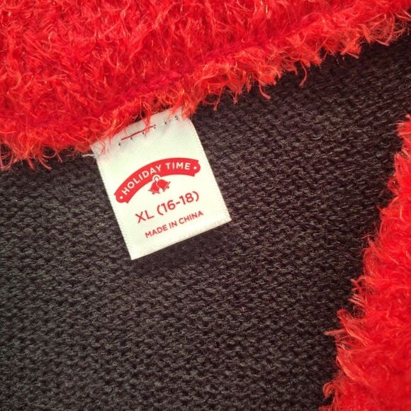Holiday Time Embellished Black Red Snow Way Christmas Sweater XL 16-18 NWT - Picture 2 of 12